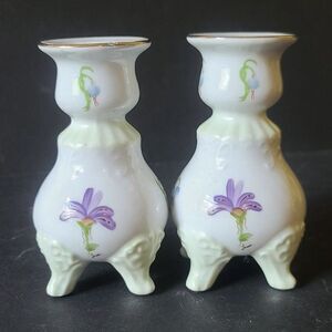 Rare Vintage Lissi Kaplan Giftcraft Crocuses‎ Vintage China Candlestick Holders